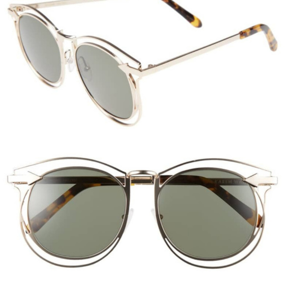 KAREN WALKER Simone Retro Sunglasses Gold NWOT - Picture 2 of 9